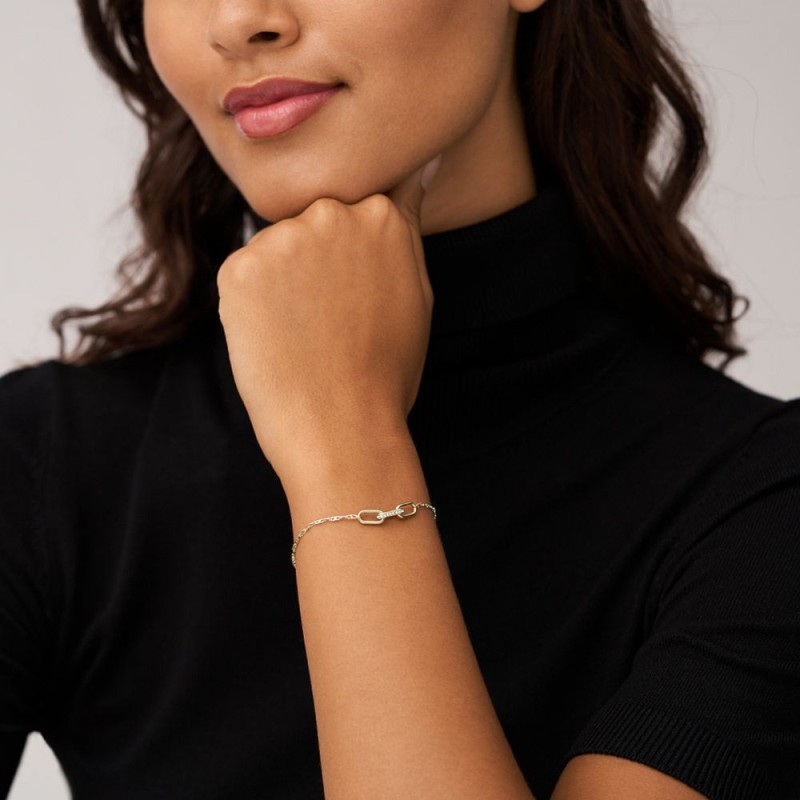 Bracelet Fossil Femme - Heritage D Link - acier doré et oxydes de zirconium