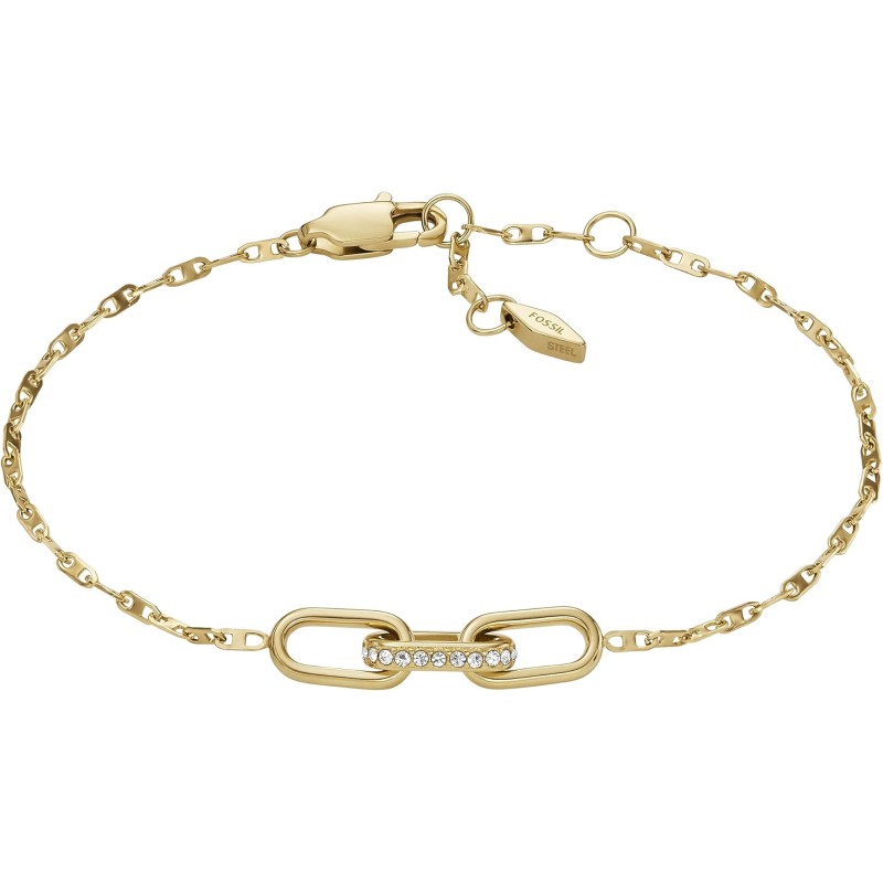 Bracelet Fossil Femme - Heritage D Link - acier doré et oxydes de zirconium