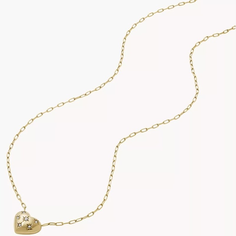 Collier Fossil Femme - Sadie All My Love - cœur acier doré