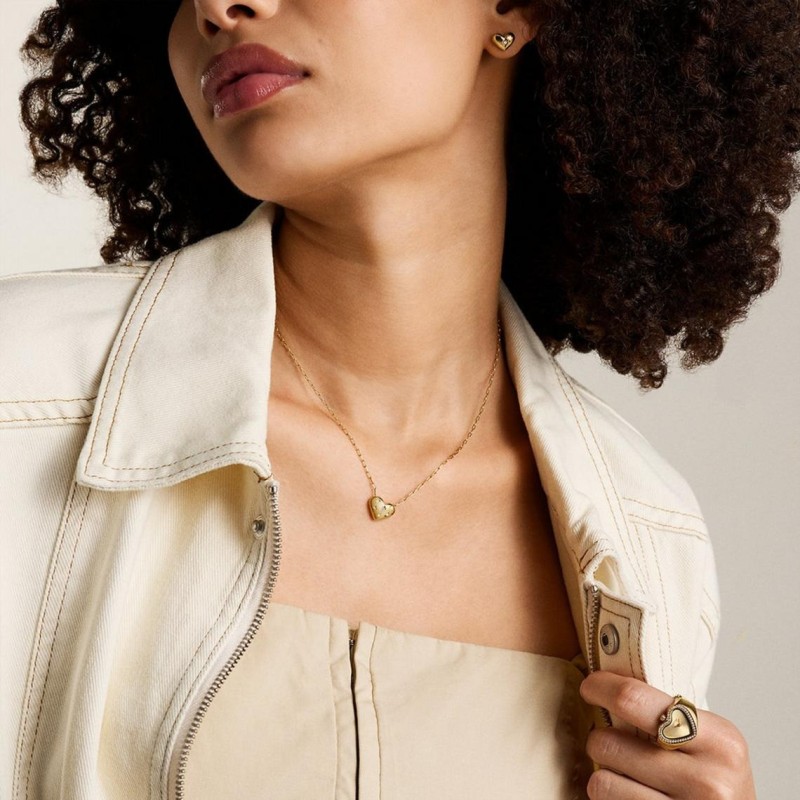 Collier Fossil Femme - Sadie All My Love - cœur acier doré