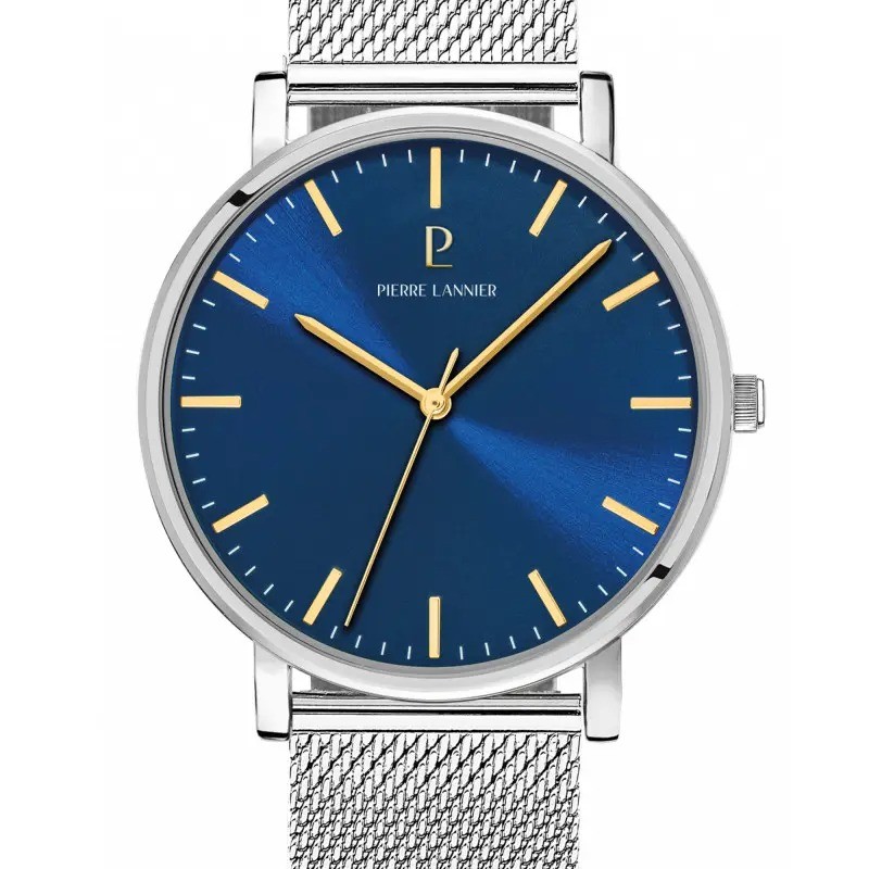 Montre Pierre Lannier Homme - Essentiel Argenté cadran bleu