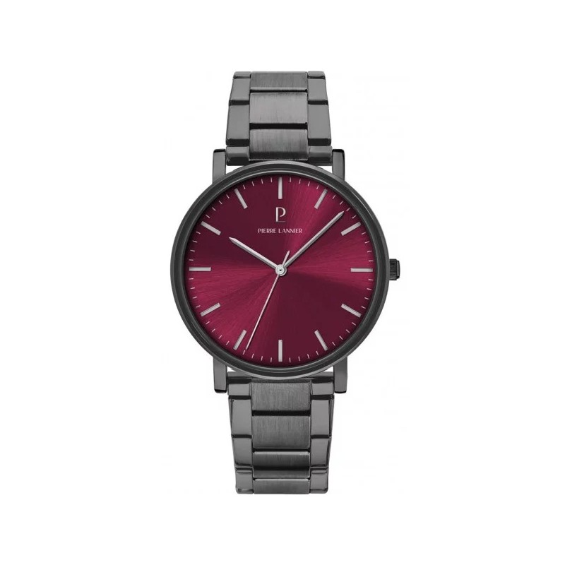 Montre Pierre Lannier Femme - Essential en acier gris fond rouge