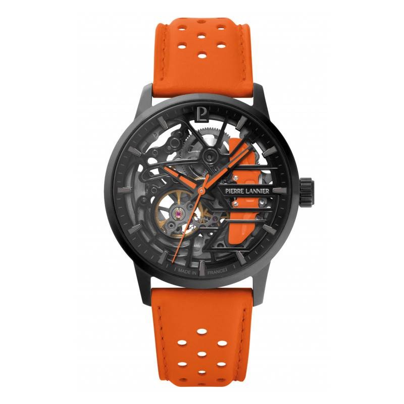 Montre Pierre Lannier Homme - Paddock - automatique cuir orange