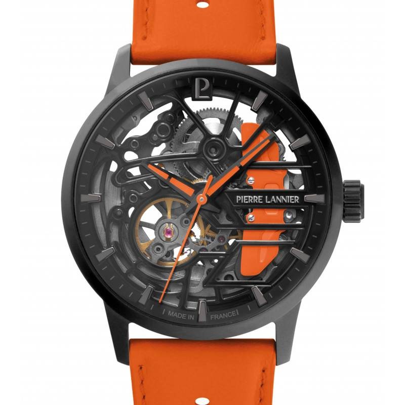Montre Pierre Lannier Homme - Paddock - automatique cuir orange