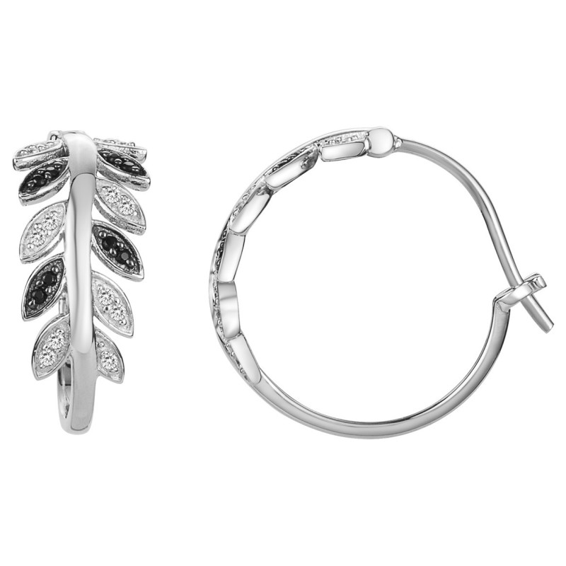 Boucles d'oreilles créoles Femme Carador - Argent - Oxydes de zirconium blanc et noir