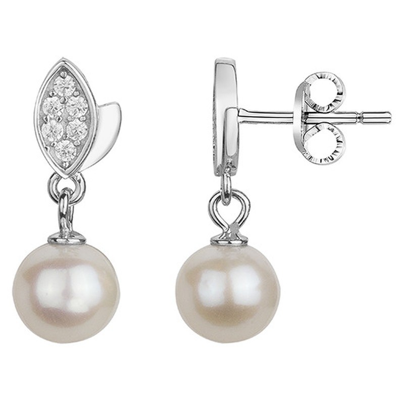 Boucles d'oreilles pendantes Femme Carador - Argent - Oxydes de zirconium blanc et Perle d'eau douce