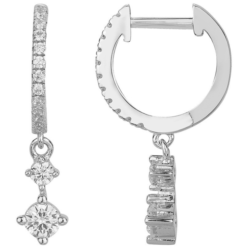 Boucles d'oreilles créoles Femme Carador - Argent - Oxydes de zirconium blanc - Pampille suspendue