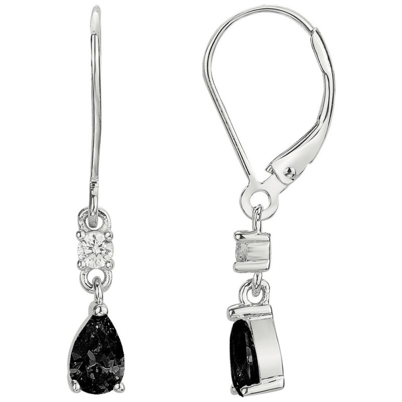 Boucles d'oreilles pendantes Femme Carador - Argent - Oxydes de zirconium blanc et noir