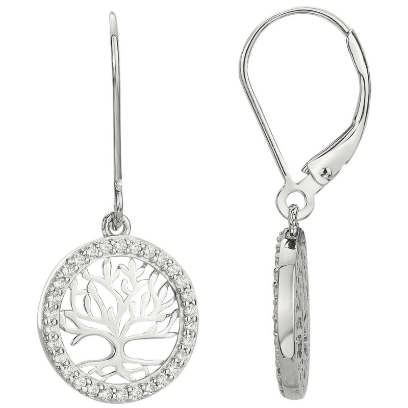 Boucles d'oreilles pendantes Femme Carador - Argent - Oxydes de zirconium blanc - Arbre de vie