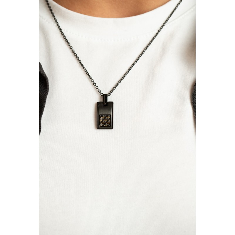 Collier Homme Phebus - Acier noir - Carbone Jaune