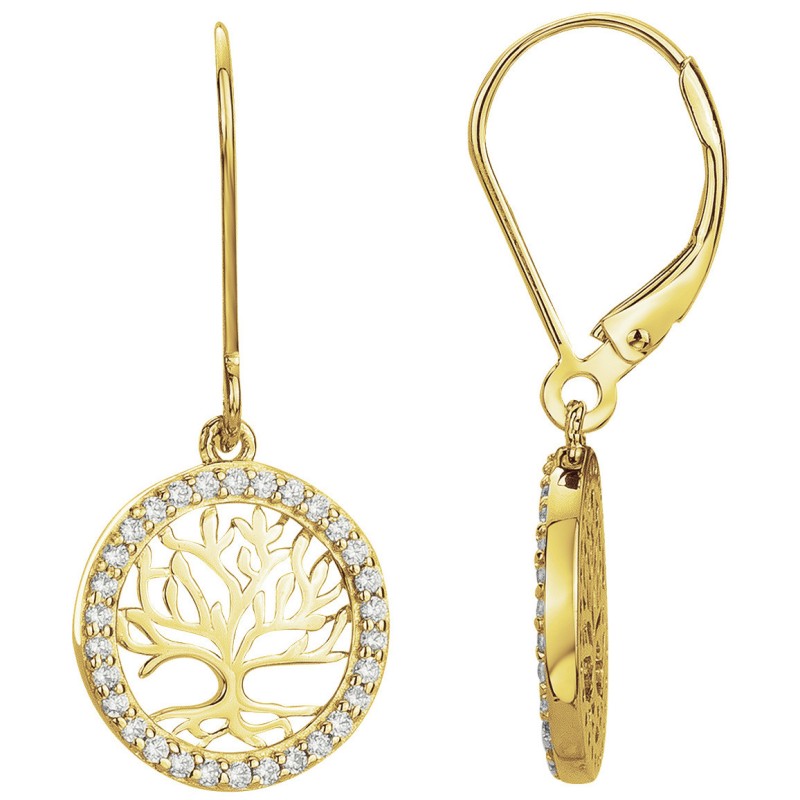 Boucles d'oreilles pendantes Femme Carador - Plaqué or - Oxydes de zirconium - Arbre de vie