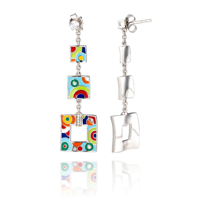Boucles d'oreilles Una Storia Femme - Bahia - Argent - Oxydes de zirconium et laque colorée