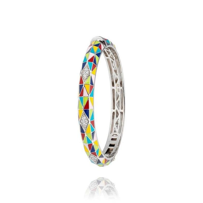 Bracelet Jonc Femme Una Storia - Bora Bora- Argent - Oxydes de zirconium et laque colorée