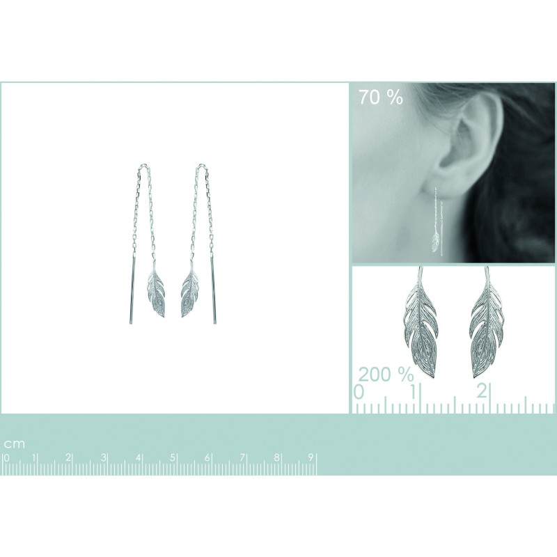 Boucles d'oreilles Femme - Carador - Argent Rhodié, motif plume