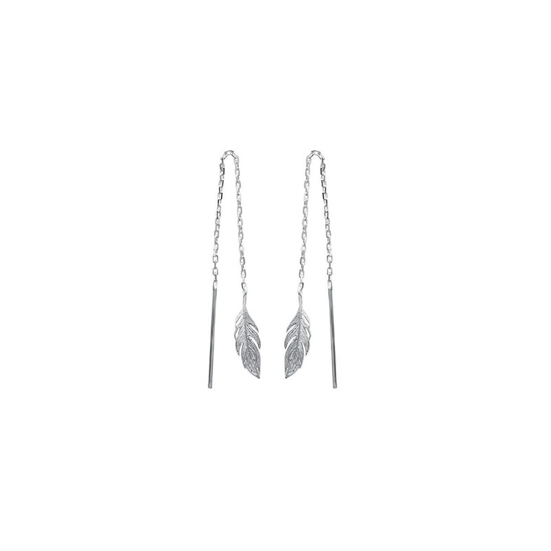 Boucles d'oreilles Femme - Carador - Argent Rhodié, motif plume