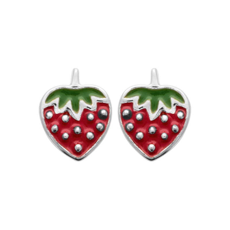 Boucles d'oreilles Femme - Carador - Argent Rhodié, motif fraise