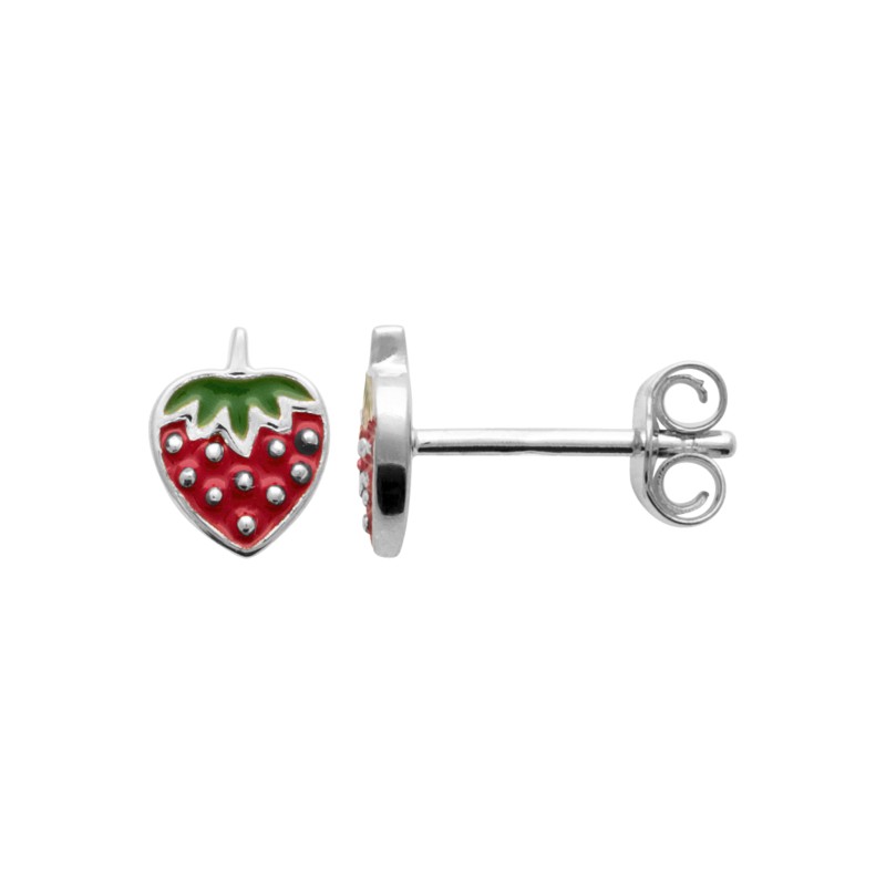 Boucles d'oreilles Femme - Carador - Argent Rhodié, motif fraise