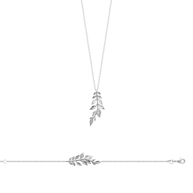 Collier Femme - Carador - Argent rhodié, motif feuille
