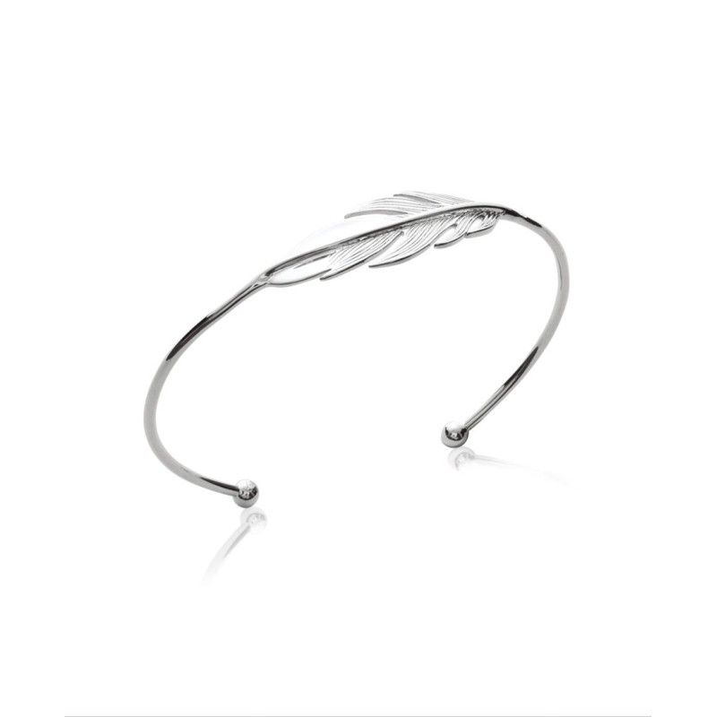 Bracelet Jonc Carador - Argent rhodié, motif plume