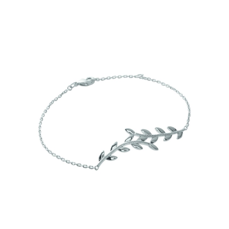 Bracelet Carador - Argent rhodié, motif feuille de Laurier