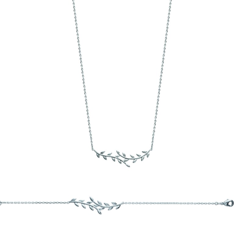 Collier Femme - Carador - Argent rhodié, motif feuille de Laurier