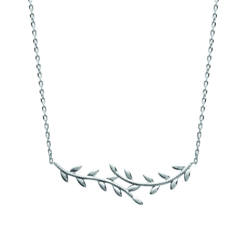 Collier Femme - Carador - Argent rhodié, motif feuille de Laurier