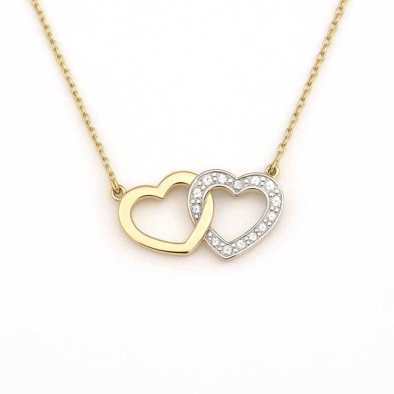 Collier Femme - Double coeurs bicolore avec Oxyde de ziconium - Carador