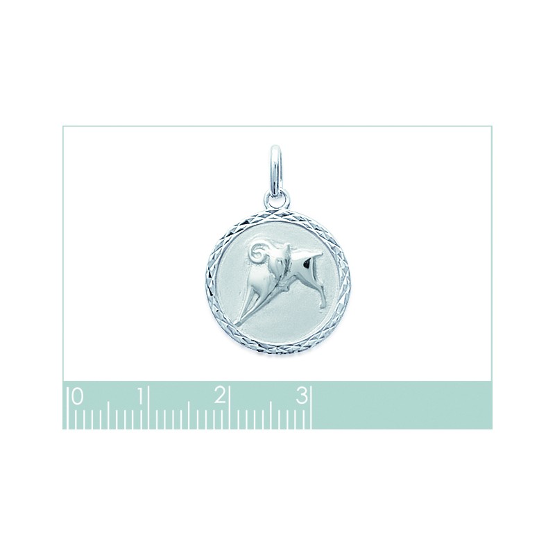 Médaille Mixte - Carador - Argent rhodié, Signe Zodiaque Bélier
