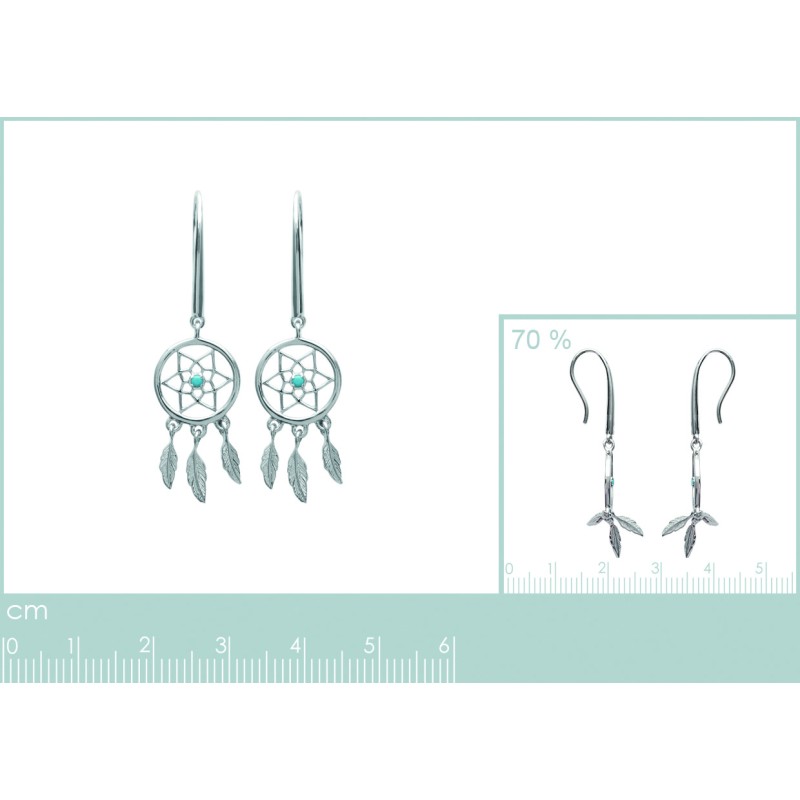 Boucles d'oreilles Femme - Carador - Argent Rhodié, motif attrape-rêve