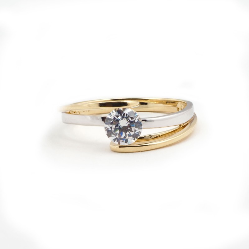 Bague Solitaire femme - Carador - En or bicolore, avec oxyde de zirconium