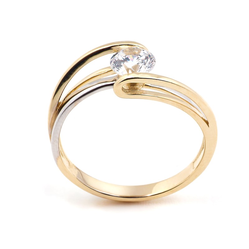 Bague Solitaire femme - Carador - En or bicolore, avec oxyde de zirconium
