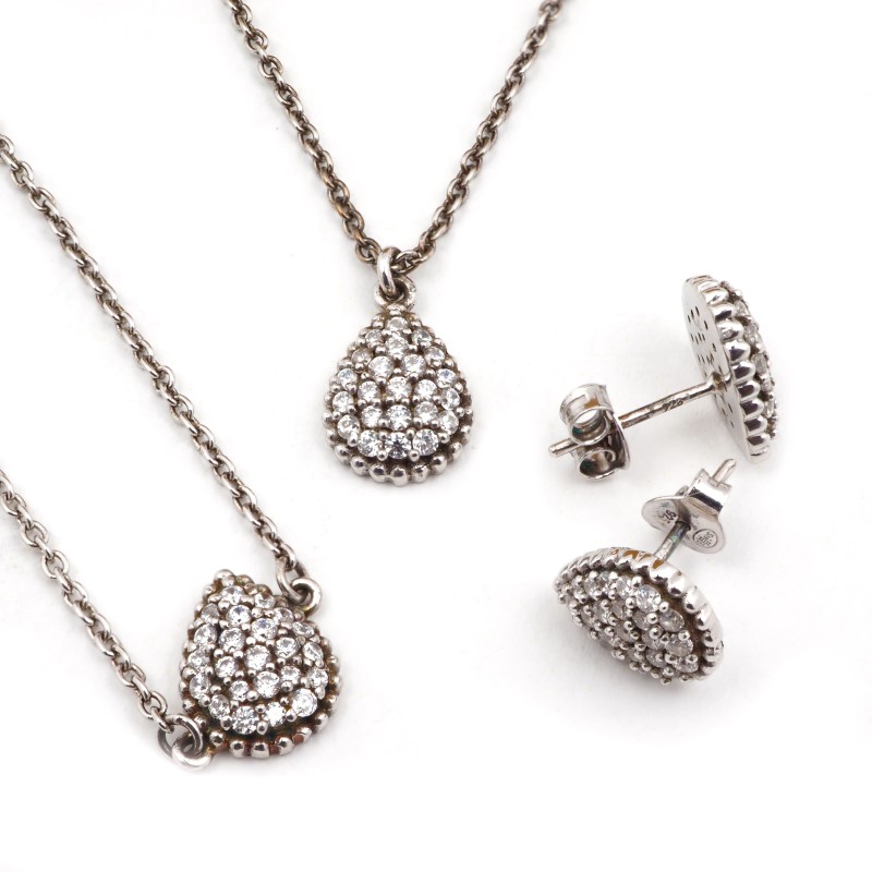 Parure collier et boucles d'oreilles - Carador - En argent