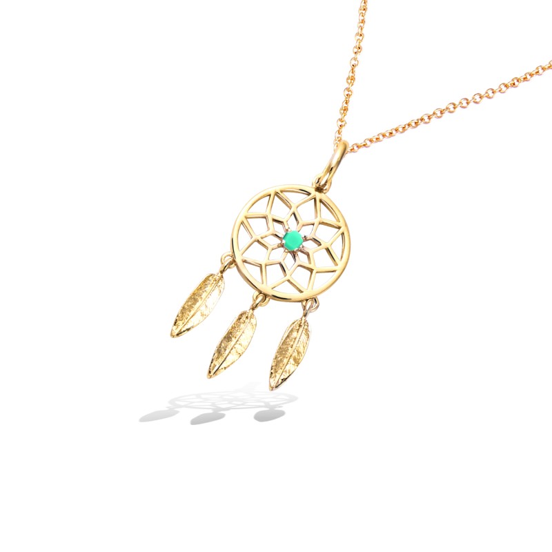 Collier Carador - Plaqué Or Femme - Attrape rêve et turquoise