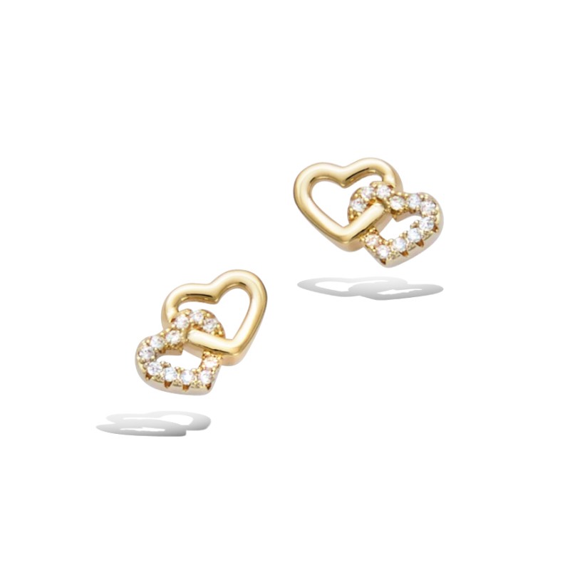 Boucles d'oreilles clous -  Carador - Plaqué or - Doubles cœurs