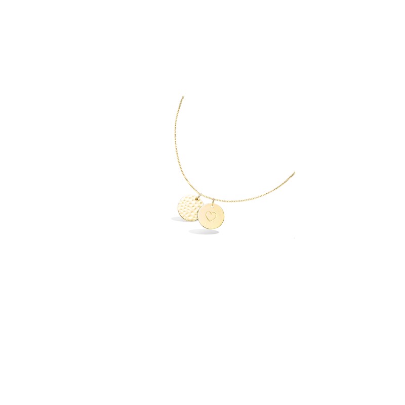 Collier Carador - Plaqué Or Femme - Pastille martelée et cœur