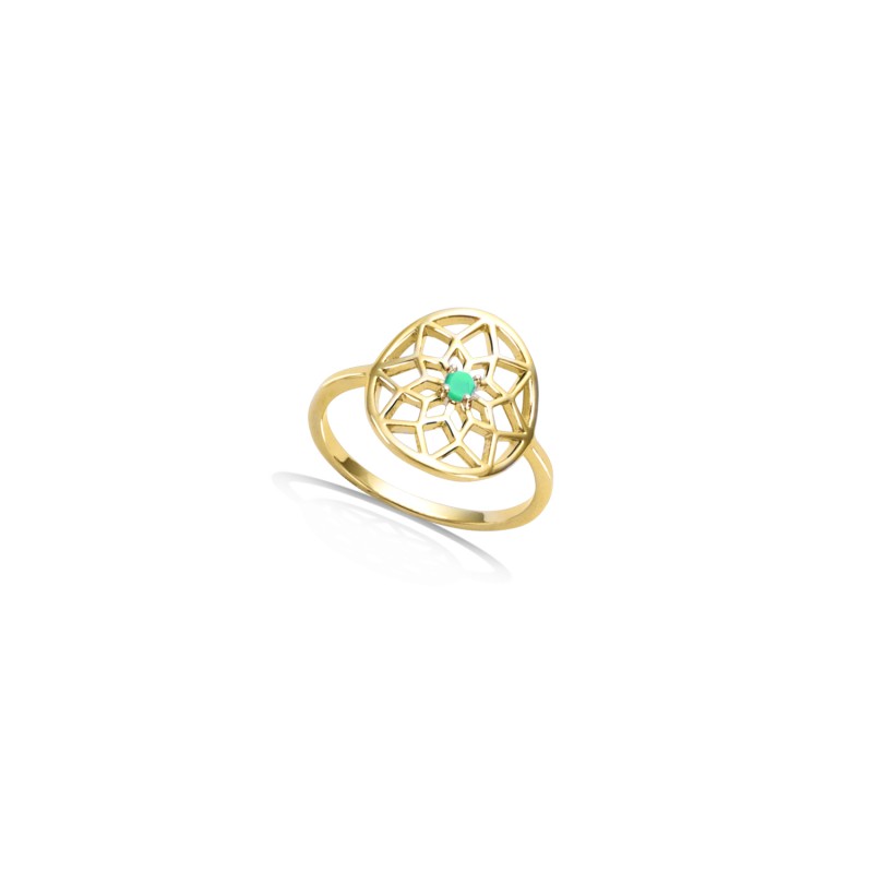 Bague - Carador - Plaqué Or - Arabesque et Turquoise