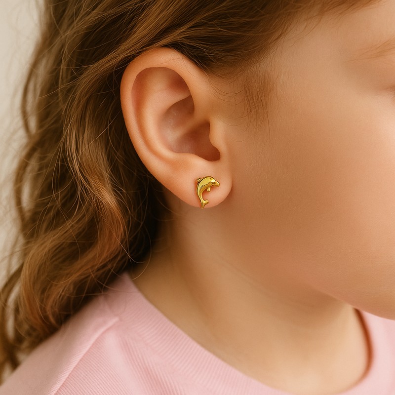 Boucles d'oreilles clous Dauphin -  Carador - Plaqué or