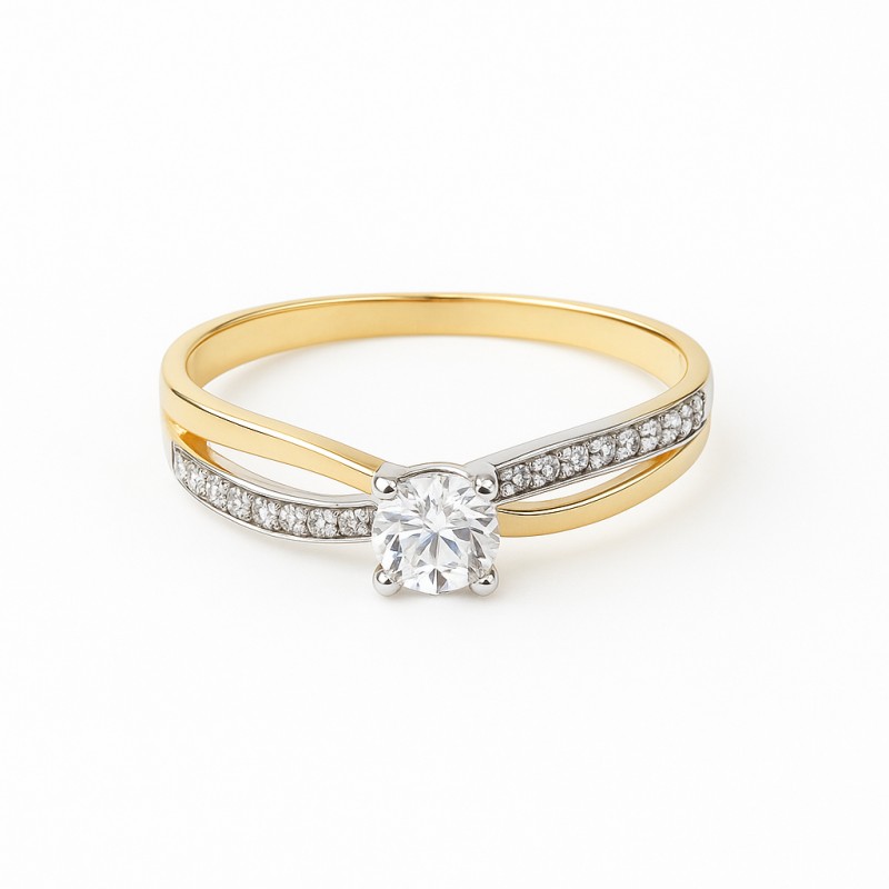 Bague Solitaire accompagné Femme - Carador - Or Jaune 750/000 - Oxydes de zirconium