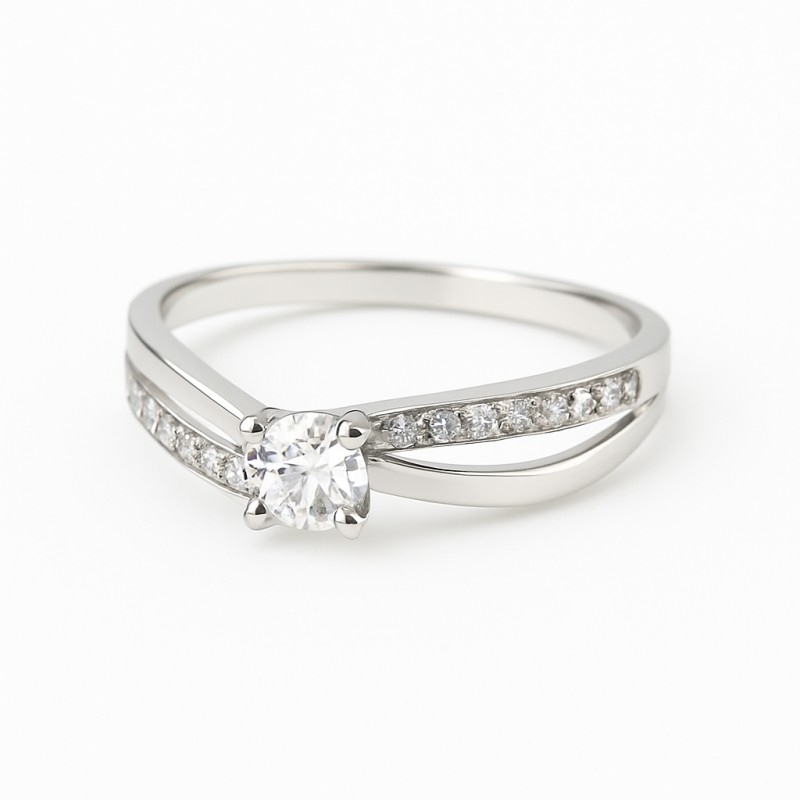 Bague Solitaire accompagné Femme - Carador - Or Blanc 750/000 - Oxydes de zirconium