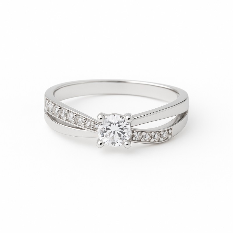 Bague Solitaire accompagné Femme - Carador - Or Blanc 750/000 - Oxydes de zirconium
