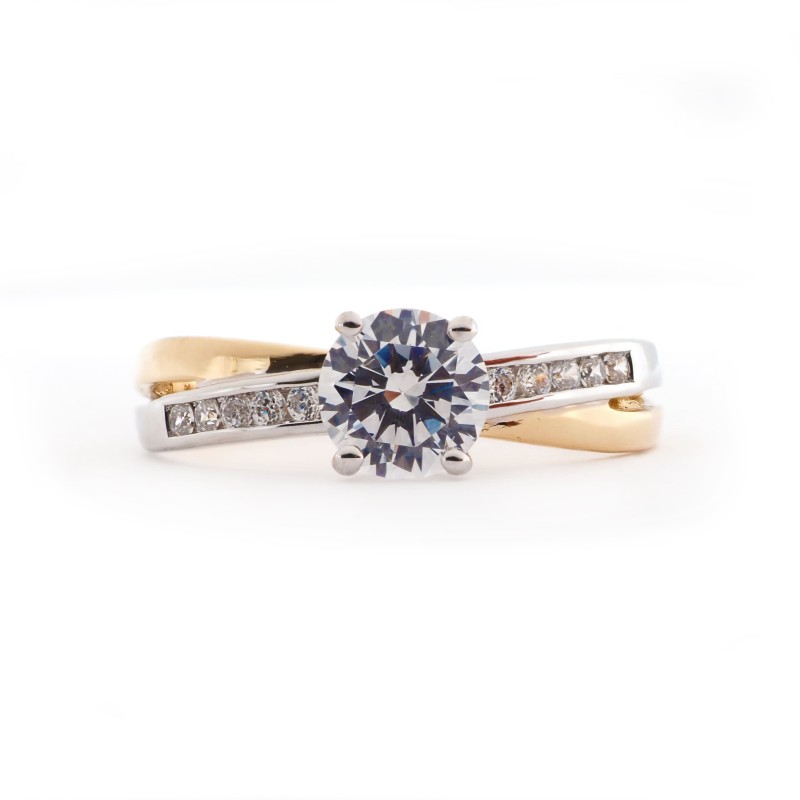 Bague Solitaire accompagné Femme - Carador - Or bicolore 750/000 - Oxydes de zirconium