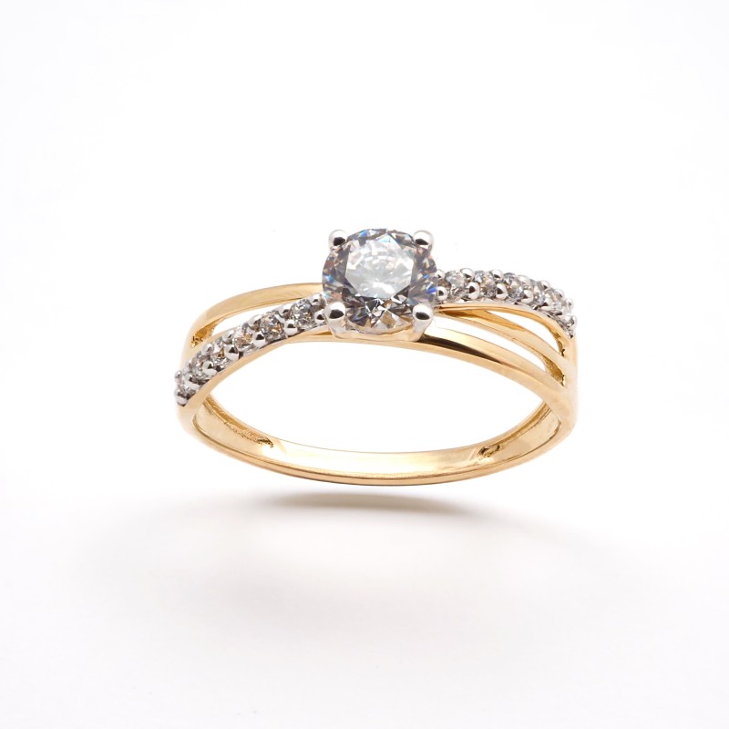 Bague Solitaire accompagné Femme - Carador - Or Jaune 750/000 - Oxydes de zirconium