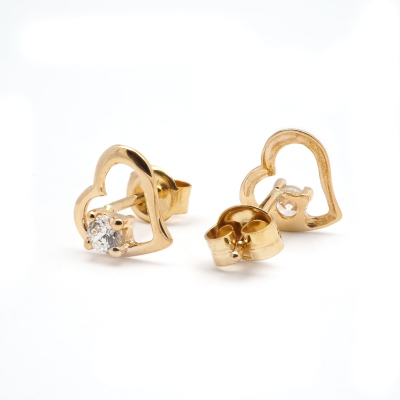 Boucles d'oreilles - Carador - Or bicolore 750/000 - Oxyde de zirconium - Cœur