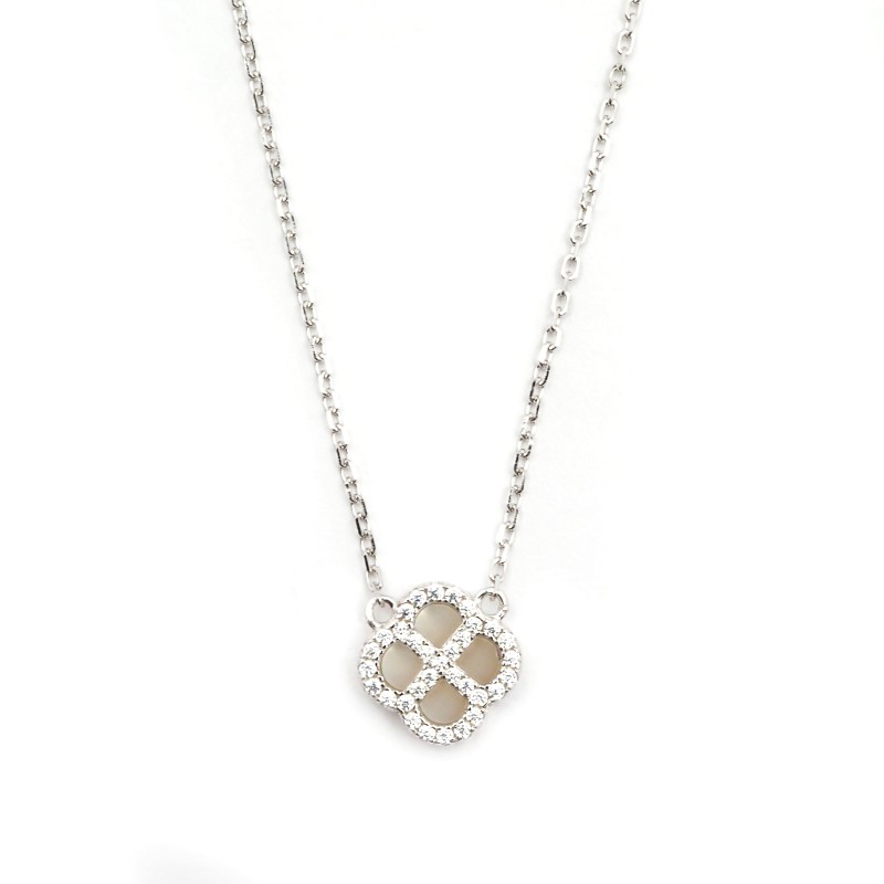 Collier Silver Pop Femme  Argent - Oxydes de zirconium et Nacre - Trèfle