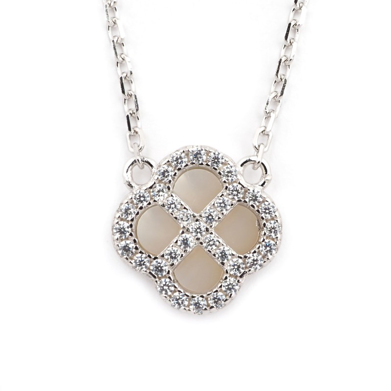 Collier Silver Pop Femme  Argent - Oxydes de zirconium et Nacre - Trèfle