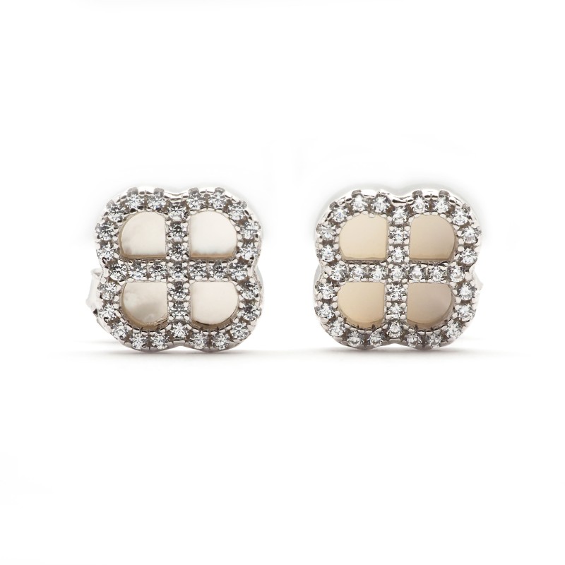 Boucles d'oreilles Silver Pop Femme - Argent - Oxydes de zirconium et Nacre - Trèfle