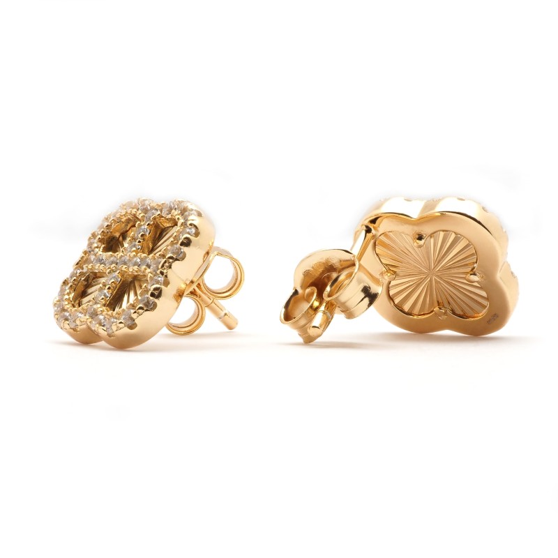 Boucles d'oreilles Silver Pop - Femme - Argent Doré - Oxydes de zirconium - Trèfle