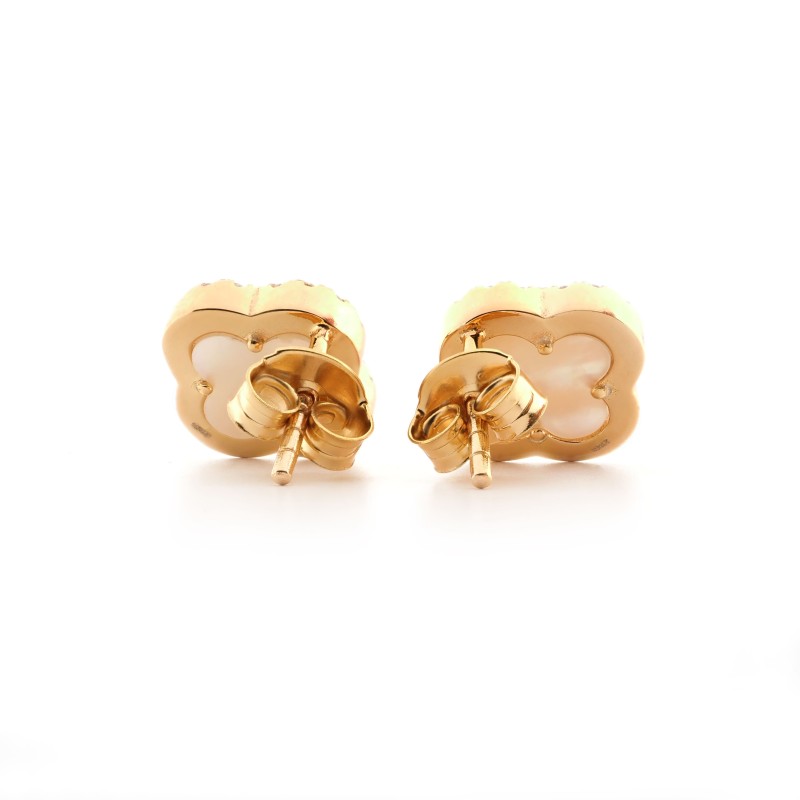 Boucles d'oreilles Silver Pop - Femme - Argent Doré - Oxydes de zirconium et Nacre - Trèfle