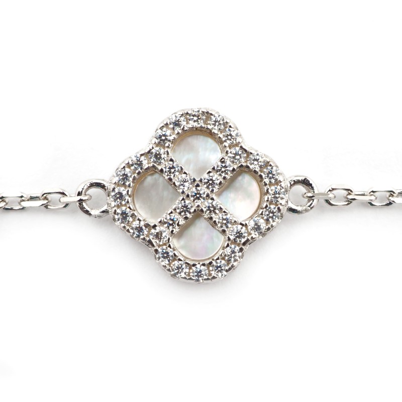 Bracelet Silver Pop  Femme - Argent - Oxydes de zirconium et Nacre - Trèfle