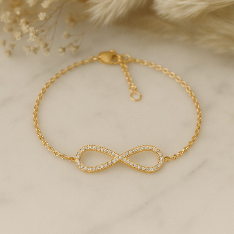 Bracelet souple Carador motif infini plaqué or et oxydes de zirconium